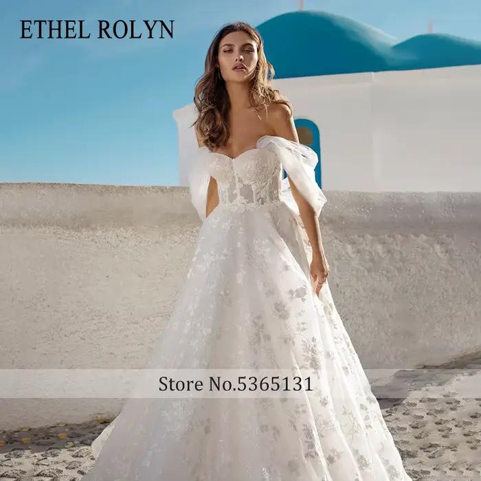 ETHEL ROLYN BOHO robes De mariée pour les femmes chérie Appliques détachable épaules nues froncé robe