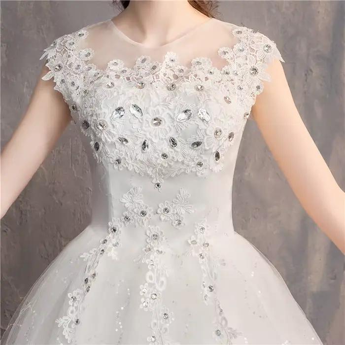 Ezkuntza-Robe de Mariée en Diamant à Col Rond