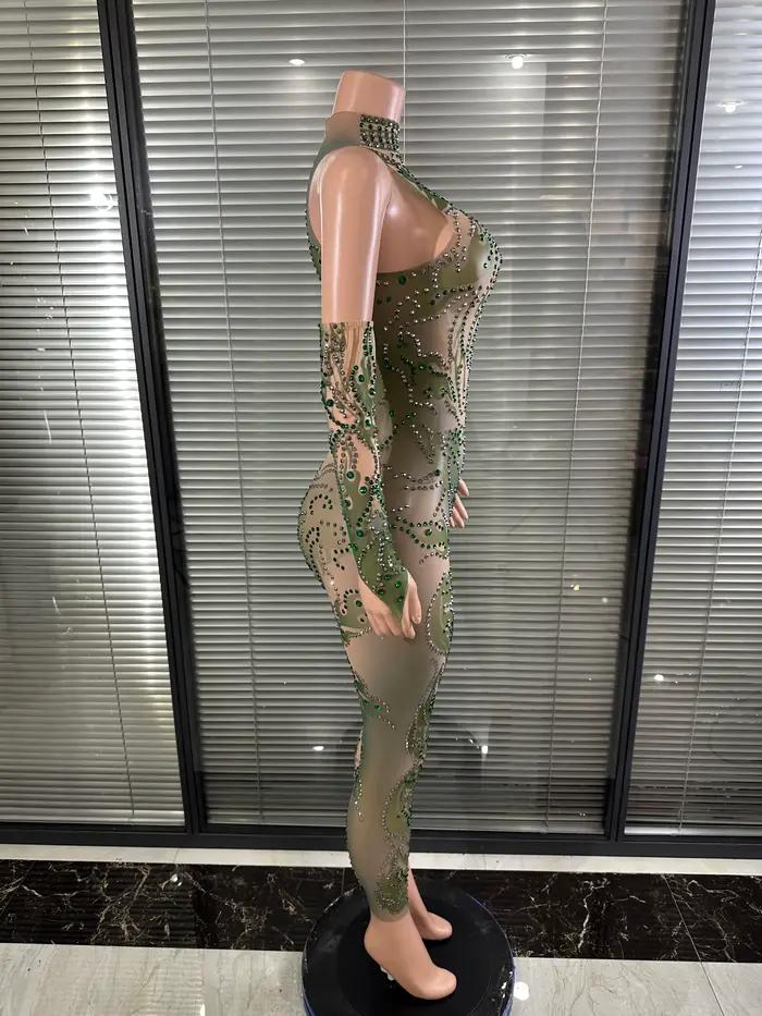 Combinaison Chic en Maille Transparente pour Femme Style Sexy et Club Pantalon Crayon Col Montant Tenue de Soirée et de Club Occasionnels