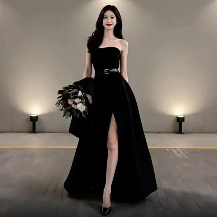 Robe de mariée noire sans bretelles