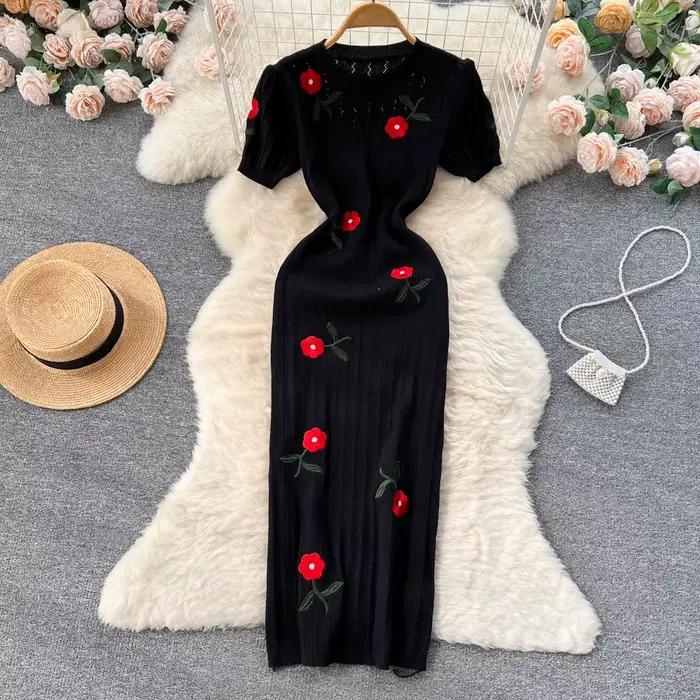 Robe longue en tricot au crochet pour femmes