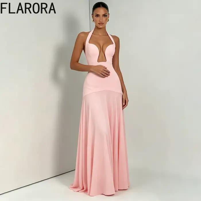 FLARORA Robe longue élégante froncée pour femme