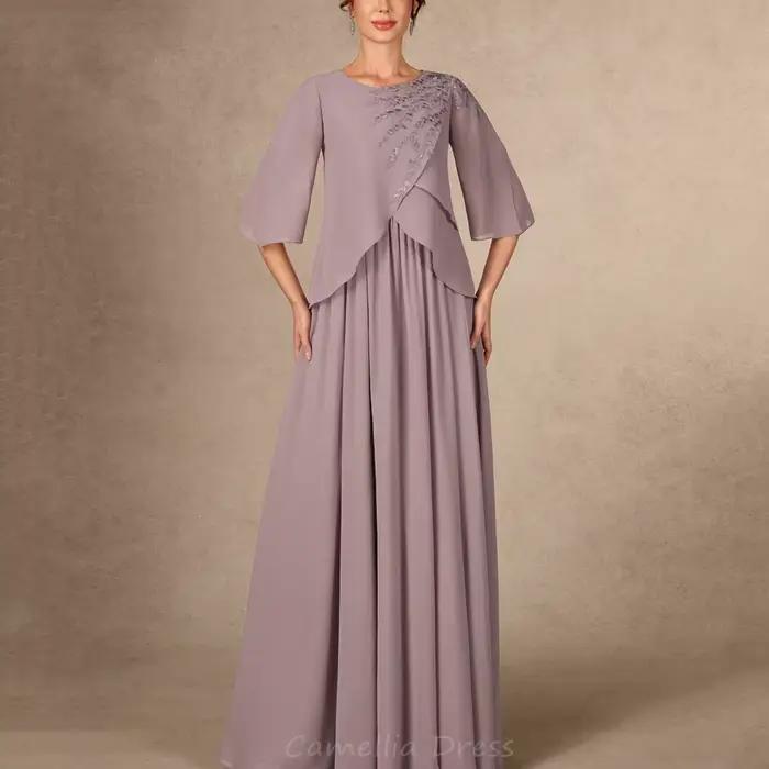 Robe de mère de la mariée en mousseline de soie avec dentelle élégante pour occasions formelles et personnalisable