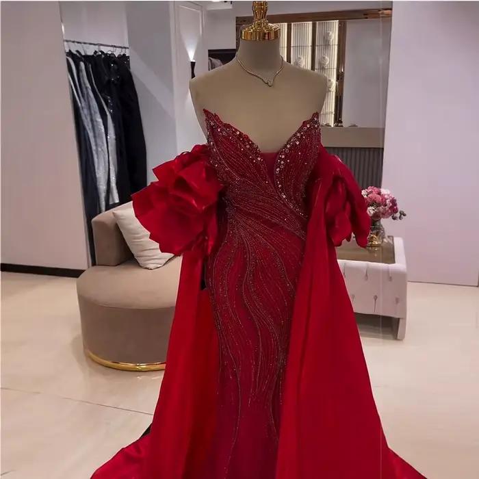 Robe de soirée sirène rouge arabe de luxe