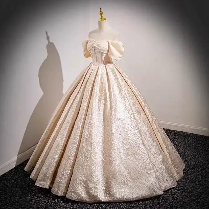 Robe de bal de fiançailles française champagne sans manche pour femmes, silhouette une épaule, pour cérémonies de mariage et occasions spéciales