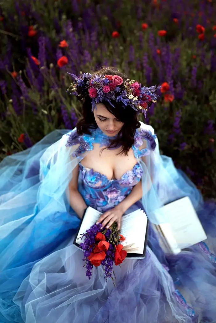 Robe de Soirée A-ligne Violette et Bleue