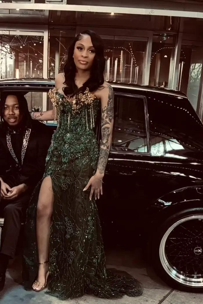 Robe de bal vert émeraude pour femme noire 2026 avec couvre-tête