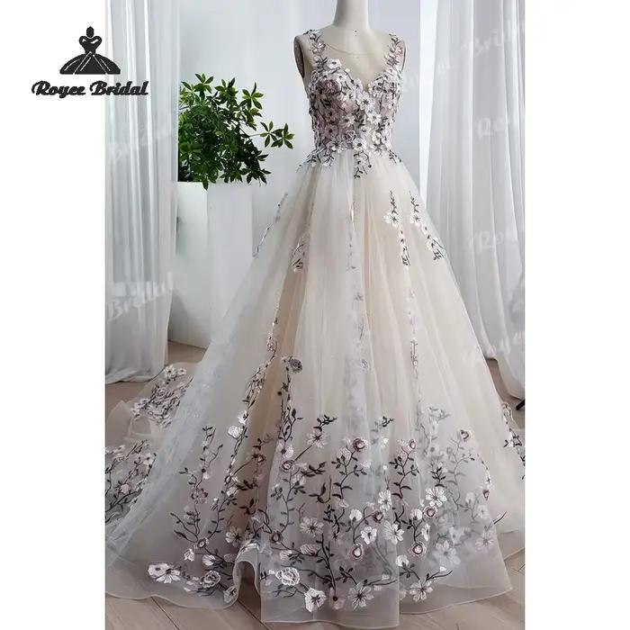 Robes de mariée en mousseline de soie à motif floral forestier
