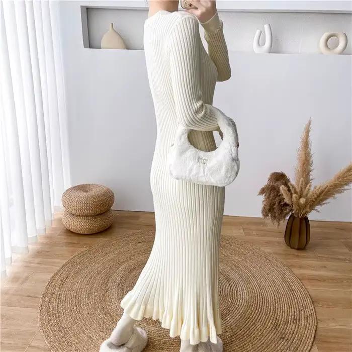 Robe en crochet abricot rétro confortable pour femmes occasions spéciales automne hiver élégante style bureau
