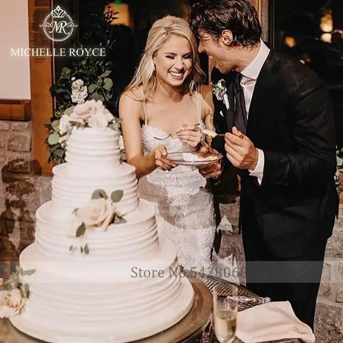 Michelle Royce robes De mariée sirène Sexy sans manches Appliques dos nu chapelle Train chérie robe