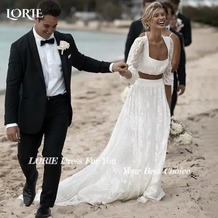 Robe de Mariée Sexy en Dentelle à Manches sulfet Dos aux