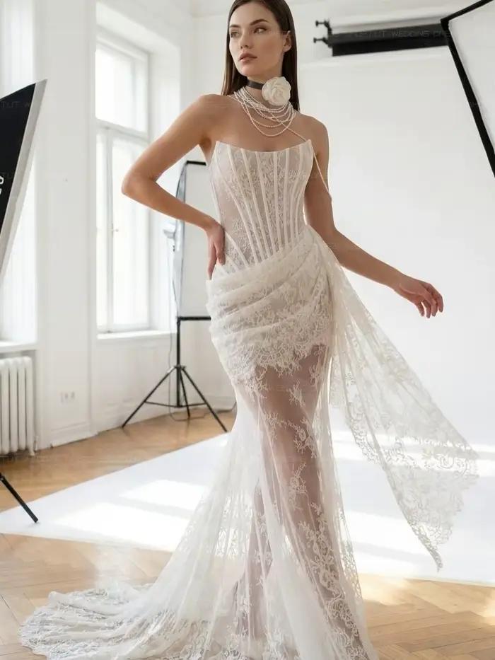 Robes de mariée sirène vintage en dentelle TLIT