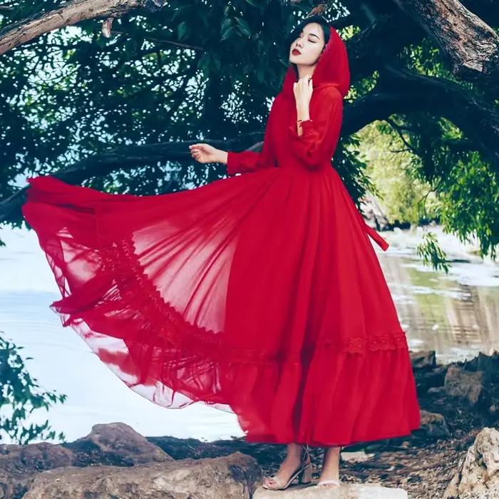Chaka Salt Lake voyage photographie robe longue nouvelle fée rouge