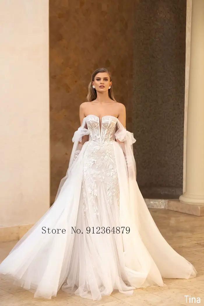 Robes de mariée sirène de luxe avec appliques en dentelle