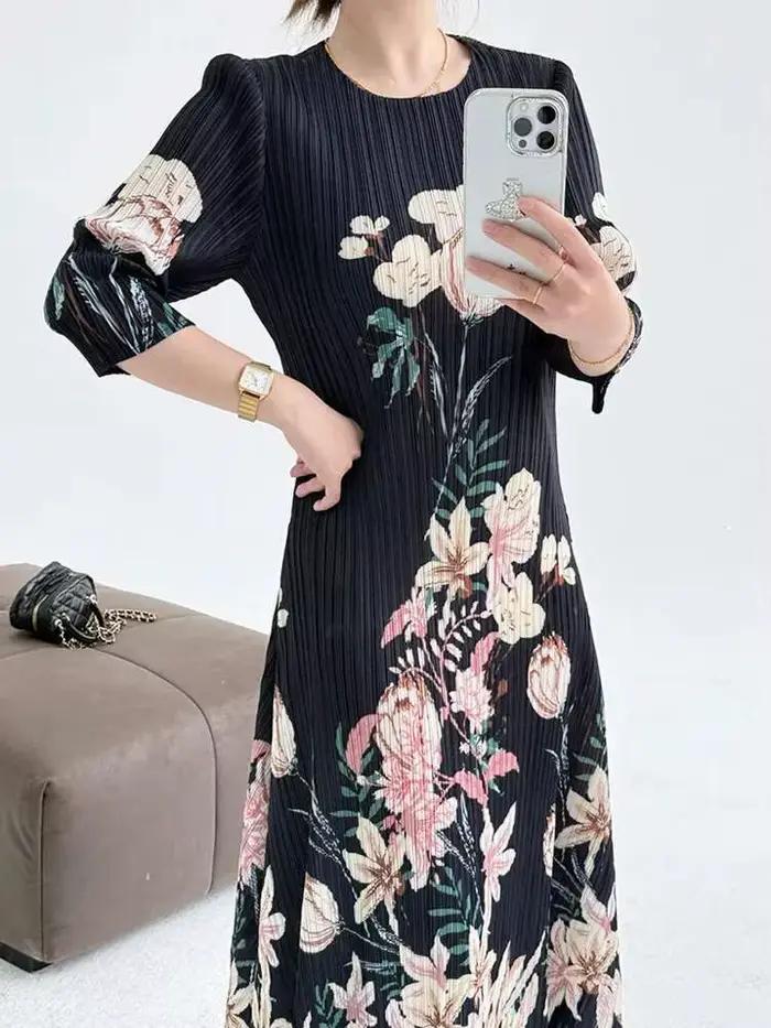 Robe LANMREM en polyester imprimée vintage col rond pour femmes occasions spéciales printemps été