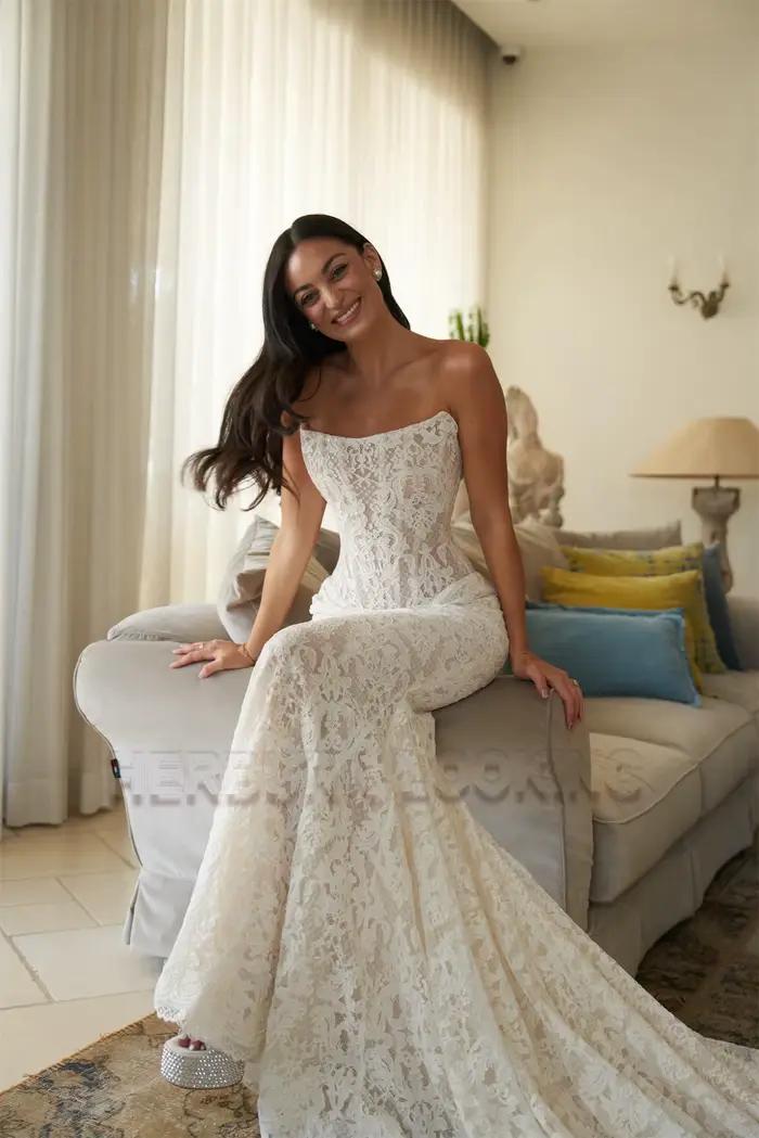 HERBURN Robe de mariée sirène exquise pour femme