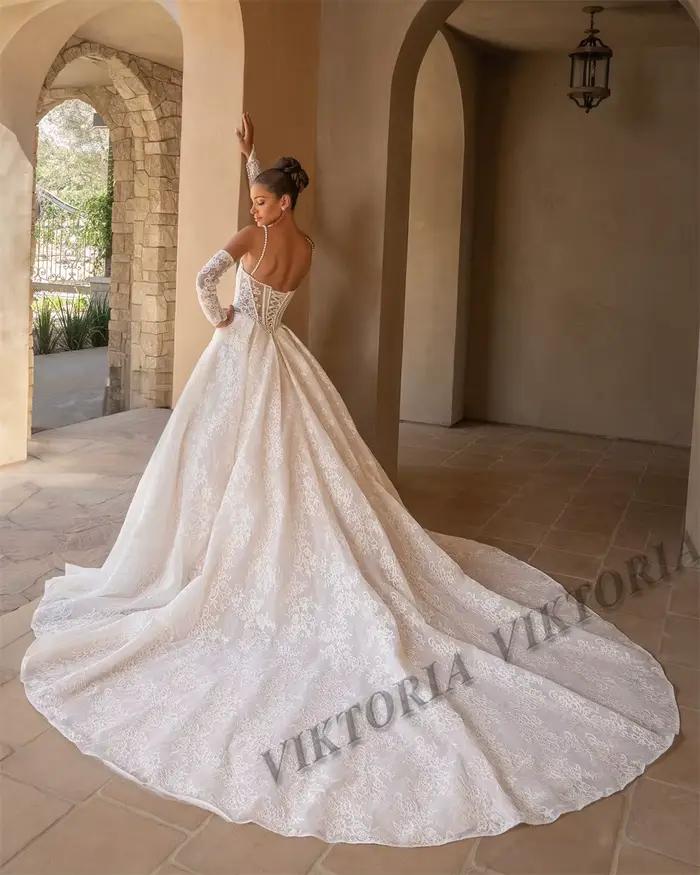 Robe de Mariage Viktoria Moderne A-Ligne Dentelle Perles Blanc Personnalisée Occasions Spéciales