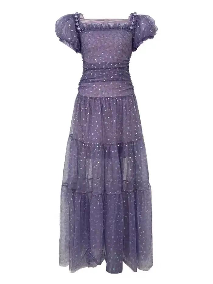 Robe de soirée en maille violette pour femme