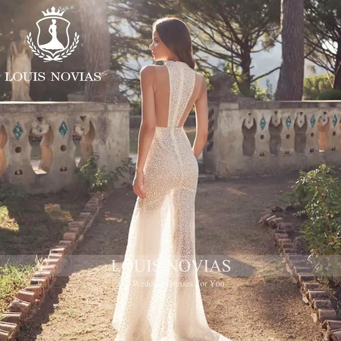LOUIS NOVIAS robes De mariée pour femmes Style sirène romantique Semi-Transparent fente-ourlet Sexy robe