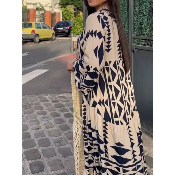 Robe longue plissée à manches longues pour femmes
