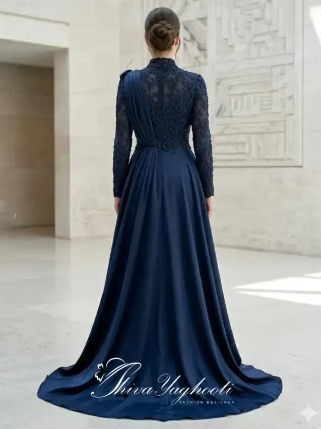 Robe de soirée formelle bleu marine du Moyen-Orient