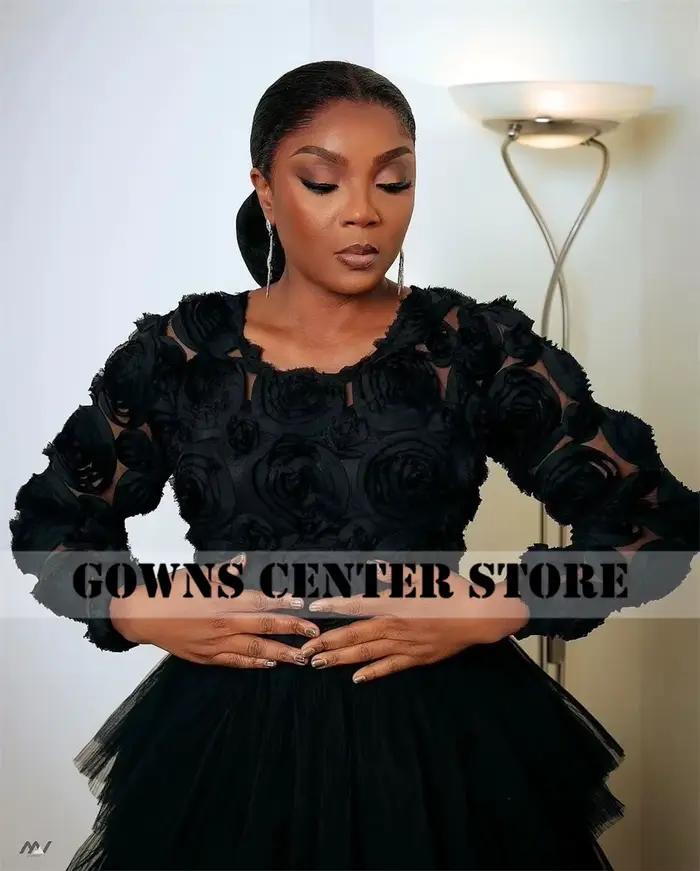 Robe de soirée noire Aso Ebi pour femme
