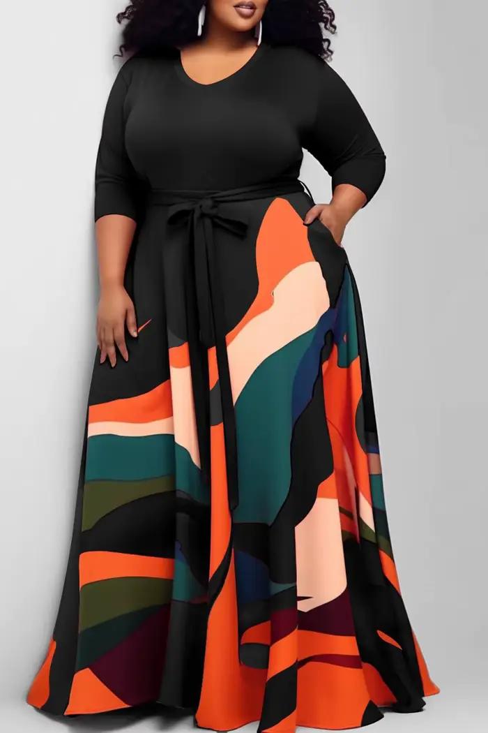 Robe décontractée grande taille rouge imprimé partout