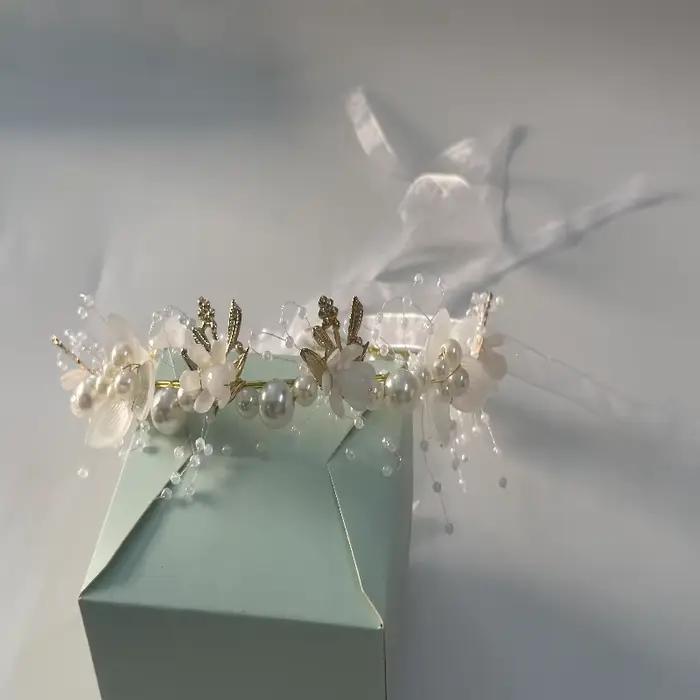 Accessoire de mariage mariée couronne cheveux cristal bijoux diadème avec perles fleurs