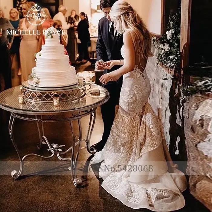 Michelle Royce robes De mariée sirène Sexy sans manches Appliques dos nu chapelle Train chérie robe