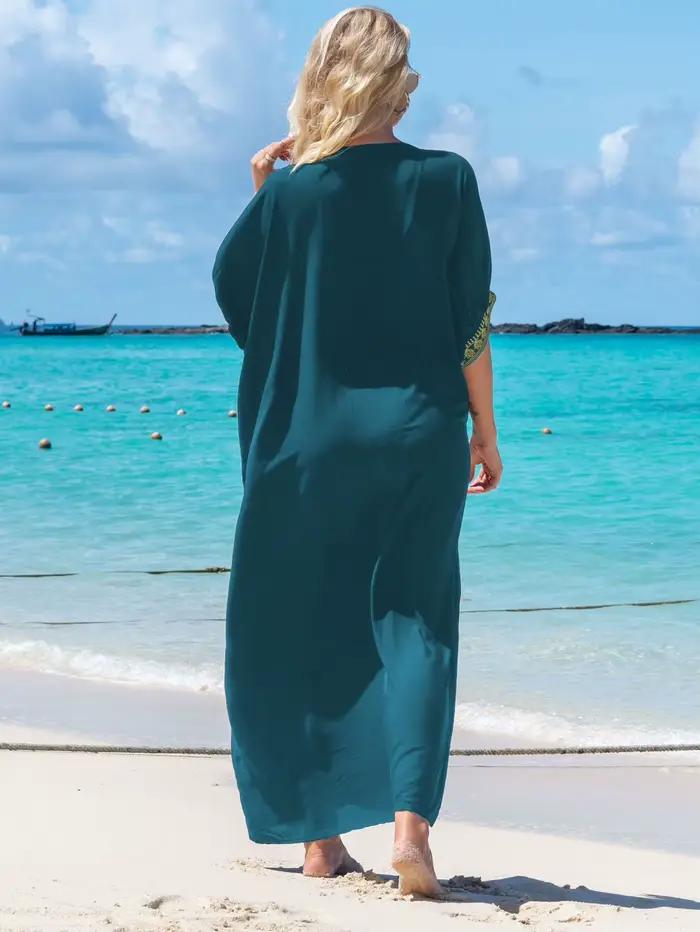 Robe caftan longue brodée dorée pour femmes