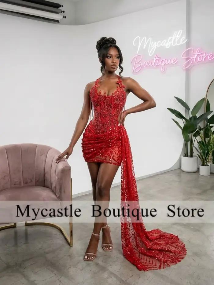 Robe de soirée chic rouge à col licou