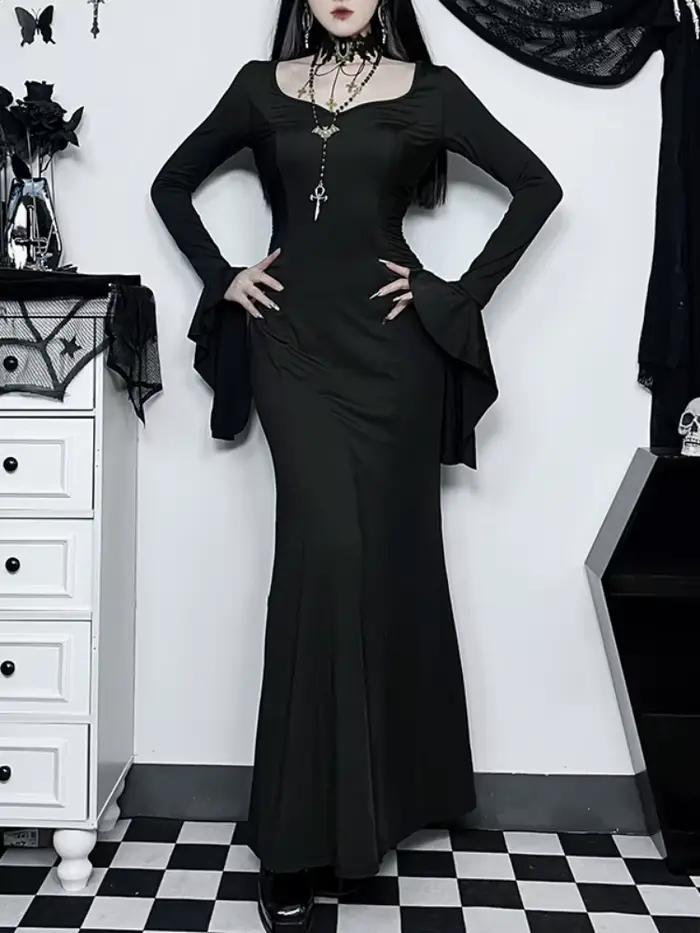 Robe gothique élégante pour femme sirène d'été slimmée inspirée de la famille adams pour halloween et autres occasions spéciales