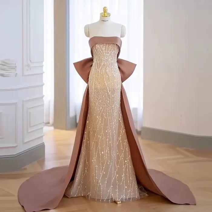 Robe de soirée sans bretelles en soie et organza pour femmes occasions spéciales mariage banquets elegance française