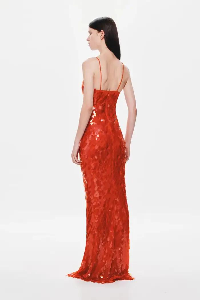 Robe de soirée élégante à bretelles avec paillettes pour femmes - Brillante et glamour