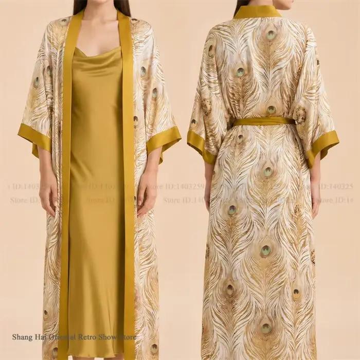 Ensemble 2 pièces de vêtements d'intérieur pour femme : Robe longue élégante à imprimé floral