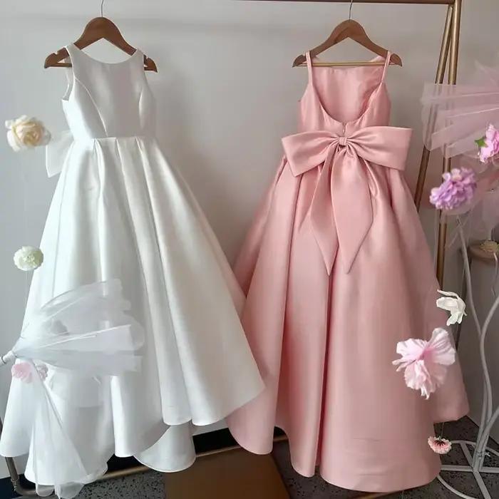 Louise robe de fille de fleur pour mariage 2025 sans manches avec nœud princesse enfant premier eucharistique