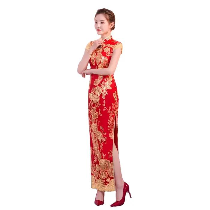 Robe longue rouge à paillettes pour femmes