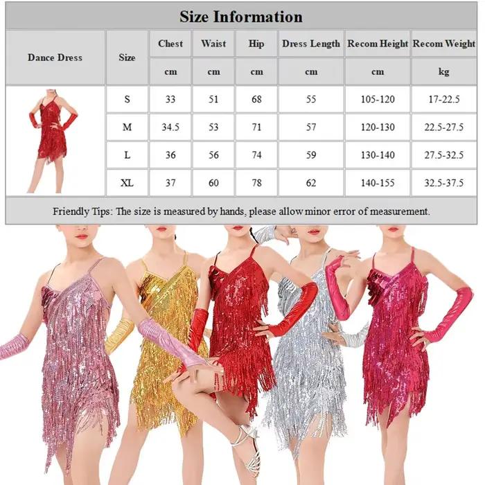 Robe de danse latine à franges et paillettes pour filles