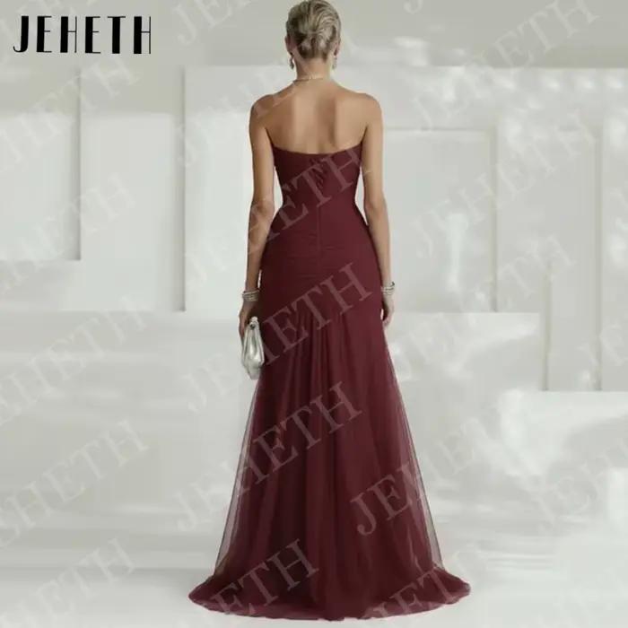 JEHETH Robes de soirée élégantes bleu ciel pour invitées de mariage robe de fiançailles sans bretelles en tulle plissé