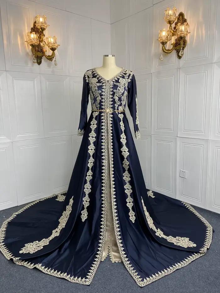 Caftan marocain personnalisé bleu marine