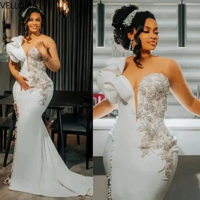 Robe de soirée africaine nigériane sirène élégante col transparent manches longues pour femmes soirées officielles mariage galas
