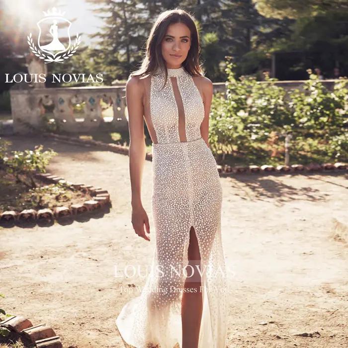 LOUIS NOVIAS robes De mariée pour femmes Style sirène romantique Semi-Transparent fente-ourlet Sexy robe
