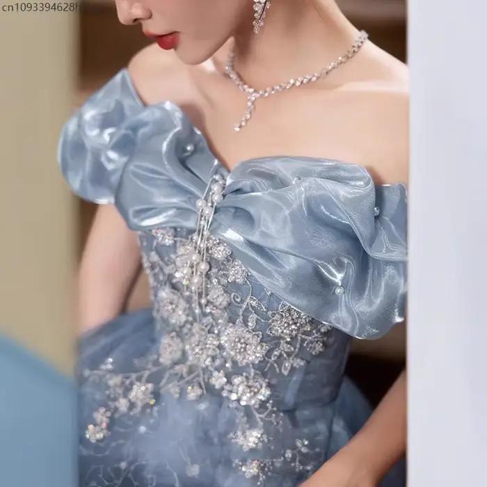 Robe de soirée de mariage bleue élégante
