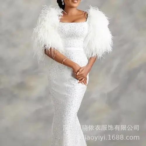 Robe longue en plumes taille haute pour femmes