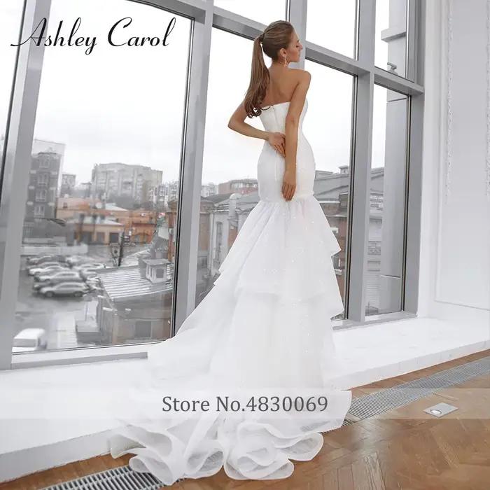 Ashley Carol-Robe de mariée sirène à volants perlés brillants