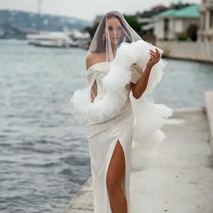 Voile de mariage court 2 couches voiles de mariée couverture visage fard à joues longueur du coude