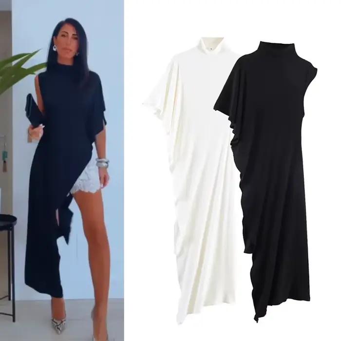 Robe Femme 2026 Nouvelle Collection Printemps-Été Noire Asymétrique à Volants