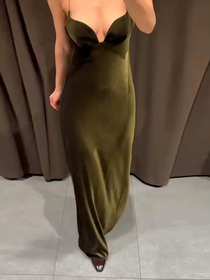 Robes de soirée pour femmes velours profond V Slip longue robe Sexy femme sans manches dos nu bal Cocktail Partywear nouvelles dames Vestido