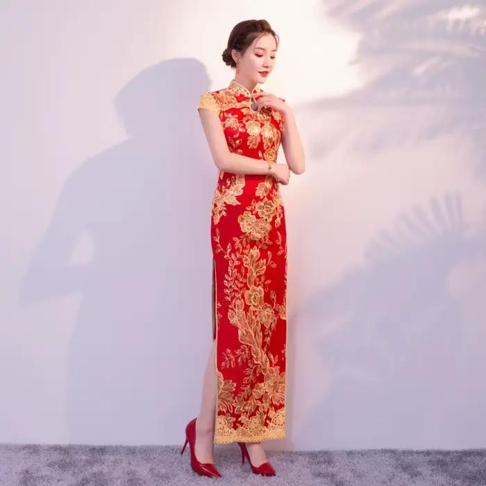 Robe longue rouge à paillettes pour femmes