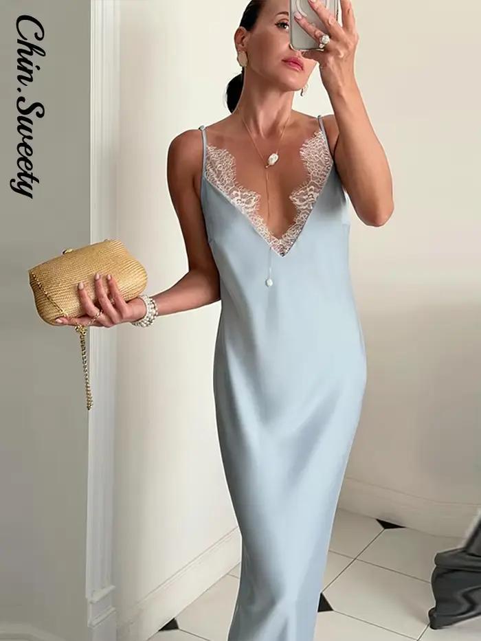 Robe longue sexy en dentelle patchwork pour femme